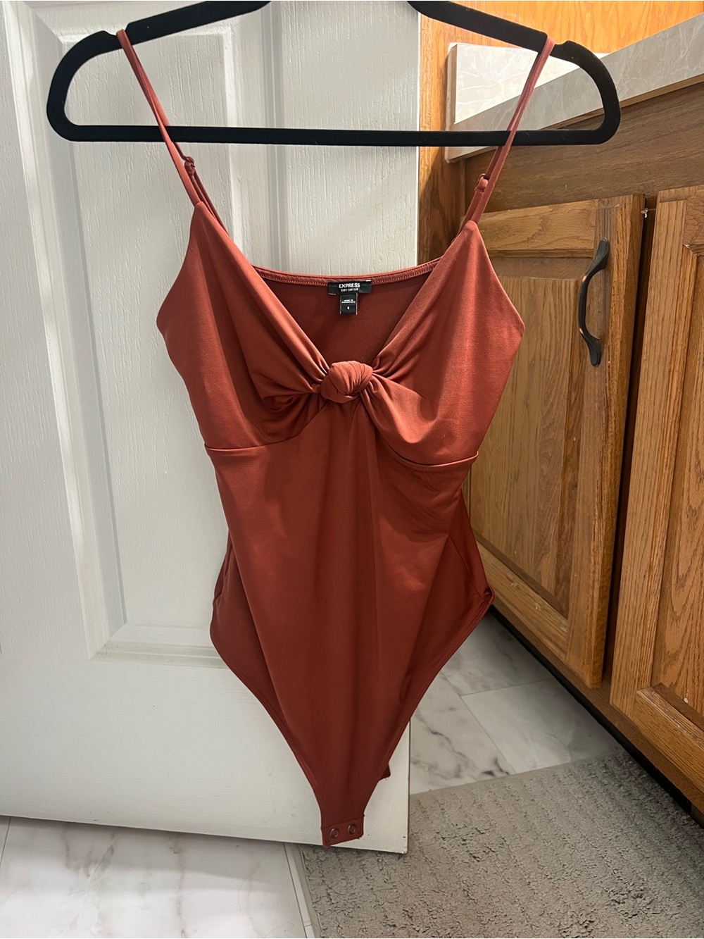 Express Rust Knot-Front Bodysuit